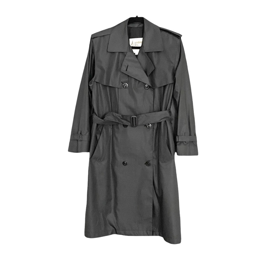 LONDON FOG Lightweight Double Breasted Trench Coat Black M